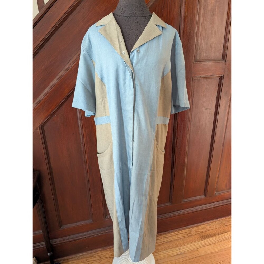 Edwards Womens 2XL Light Blue & Beige Short Sleeve Button-Front Work Dress